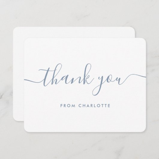 Minimalistisch modern Script Dusty Blue Bedankkaart (Voorkant / Achterkant)