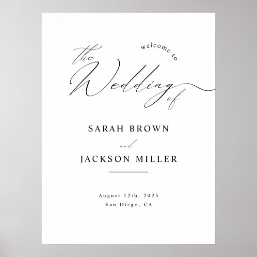 Minimalistisch Modern Script Eenvoudige bruiloft W Poster (Voorkant)