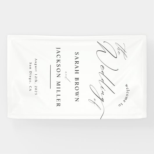 Minimalistisch Modern Script Eenvoudige bruiloft W Spandoek (Horizontaal)