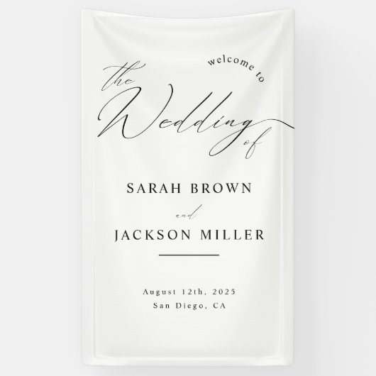 Minimalistisch Modern Script Eenvoudige bruiloft W Spandoek (Verticaal)
