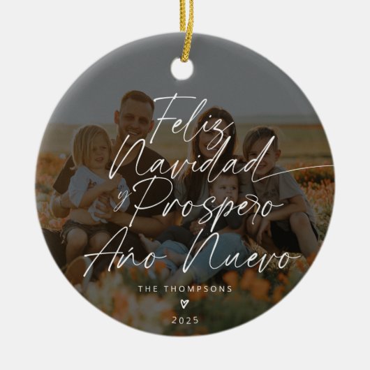 Minimalistisch Modern Script Feliz Navidad Foto Keramisch Ornament (Voorkant)