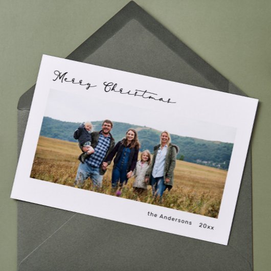 Minimalistisch Modern Script Font Photo Holiday Ka Feestdagenkaart