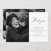 Minimalistisch modern script foto-bruiloft bedankkaart (Voorkant / Achterkant)