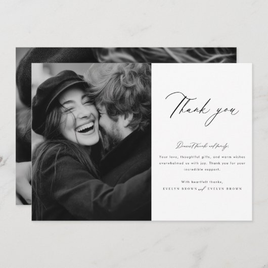 Minimalistisch modern script foto-bruiloft bedankkaart (Voorkant / Achterkant)