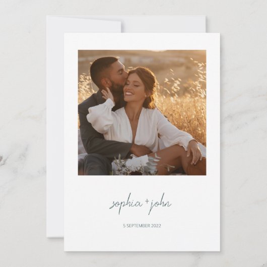 Minimalistisch modern script foto-bruiloft kaart (Achterkant)
