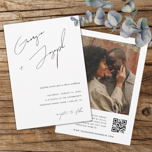 minimalistisch | Modern Script Foto QR Code Bruilo Kaart