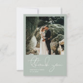 Minimalistisch modern script foto Simple Blue Wedd Bedankkaart (Voorkant)