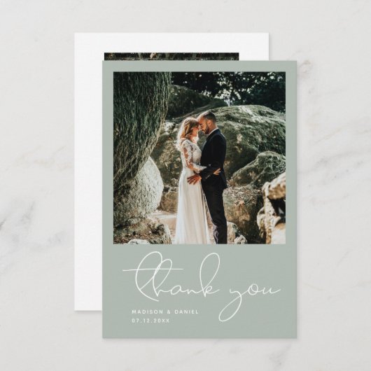 Minimalistisch modern script foto Simple Blue Wedd Bedankkaart (Voorkant / Achterkant)