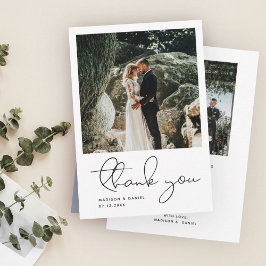 Minimalistisch modern script foto Simple Wedding Bedankkaart