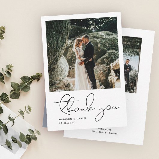 Minimalistisch modern script foto Simple Wedding Bedankkaart