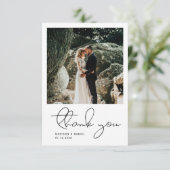 Minimalistisch modern script foto Simple Wedding Bedankkaart (Staand voorkant)