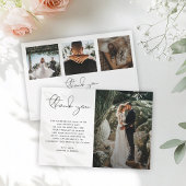 Minimalistisch modern script foto's simpele bruilo bedankkaart