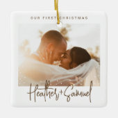 Minimalistisch modern script | Kerstsneeuwfoto Keramisch Ornament (Voorkant)