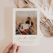 Minimalistisch modern script Lijst Beige Gold Save The Date
