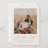 Minimalistisch modern script Lijst Beige Gold Save The Date (Voorkant)