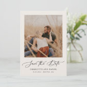 Minimalistisch modern script Lijst beige Save The Date (Staand voorkant)