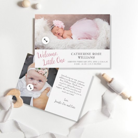 Minimalistisch modern script meisje baby geboorte aankondiging