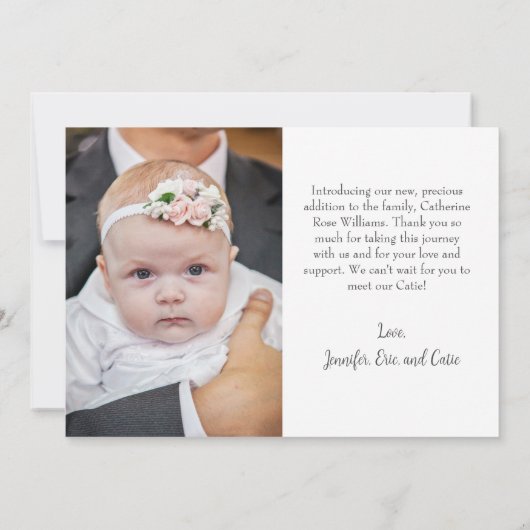 Minimalistisch modern script meisje baby geboorte aankondiging (Achterkant)