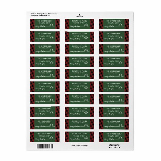 Minimalistisch modern script Merry Kerstred plaid Etiket (Full Sheet)