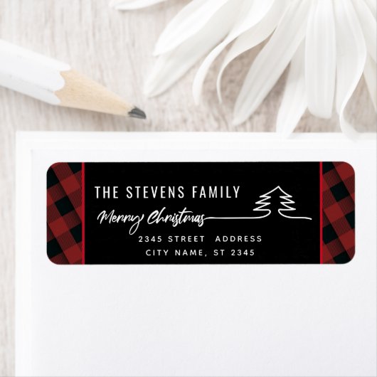 Minimalistisch modern script Merry Kerstred plaid Etiket (Insitu)