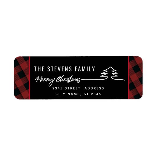 Minimalistisch modern script Merry Kerstred plaid Etiket (Voorkant)