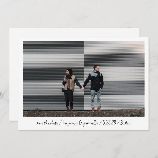 Minimalistisch modern script met foto-bruiloft aankondiging (Voorkant / Achterkant)