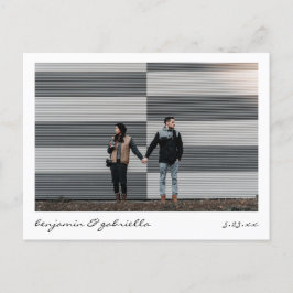 Minimalistisch modern script met foto-bruiloft aankondigingskaart