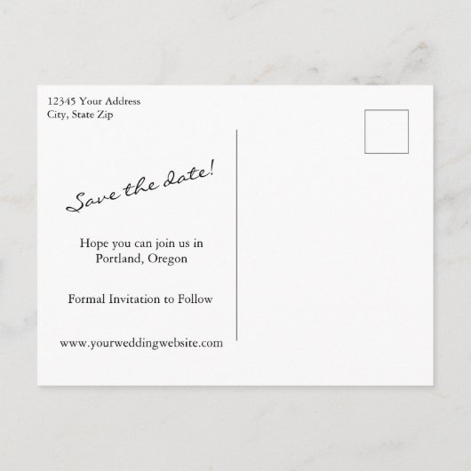 Minimalistisch modern script met foto-bruiloft aankondigingskaart (Achterkant)