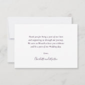 Minimalistisch Modern Script Paarse bruiloft Bedankkaart (Achterkant)