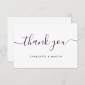 Minimalistisch Modern Script Paarse bruiloft Bedankkaart (Voorkant / Achterkant)