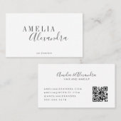 Minimalistisch modern script QR Code Black White Visitekaartje (Voorkant / Achterkant)