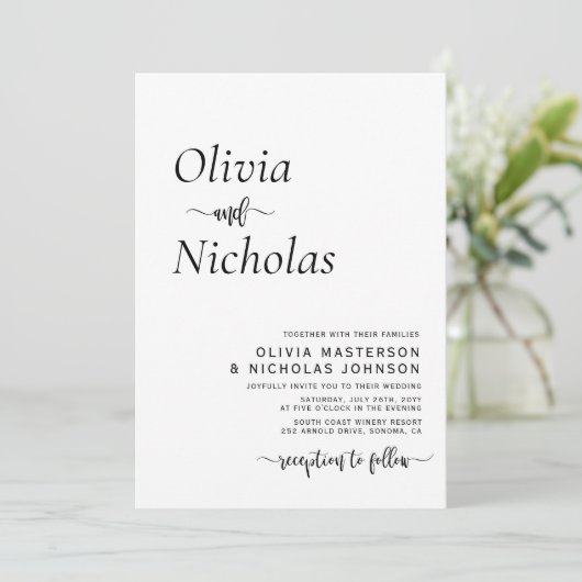 Minimalistisch modern script QR code foto bruiloft Kaart (Staand voorkant)