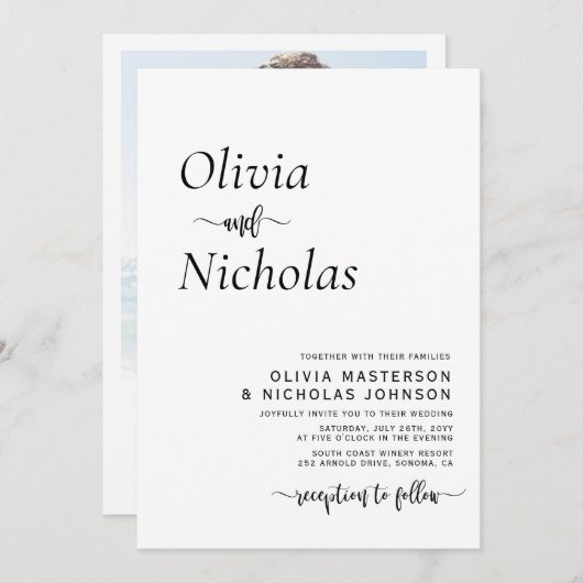 Minimalistisch modern script QR code foto bruiloft Kaart (Voorkant / Achterkant)