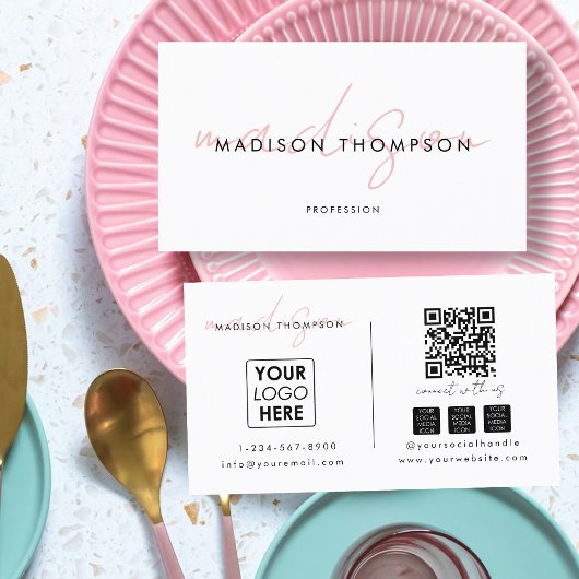 Minimalistisch Modern Script QR Code Social Media Visitekaartje
