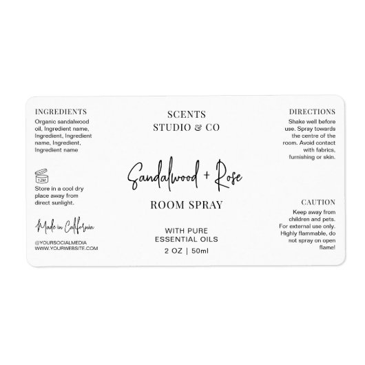 Minimalistisch Modern Script Room Spray Fles Produ Etiket (Voorkant)