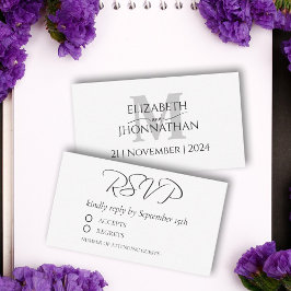 Minimalistisch Modern Script RSVP Monogram Bruilof Notitiekaartje