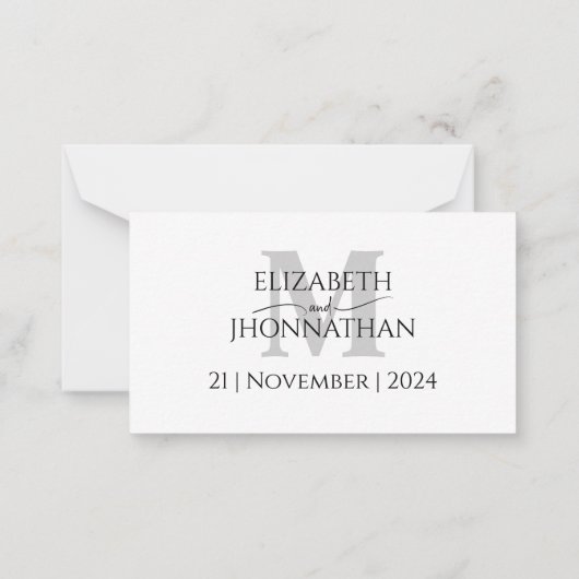Minimalistisch Modern Script RSVP Monogram Bruilof Notitiekaartje (Achterkant)