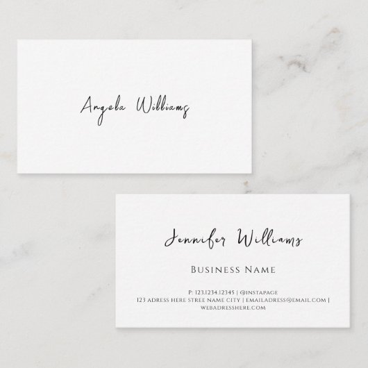 Minimalistisch modern script Simple White Elegant Visitekaartje (Voorkant / Achterkant)