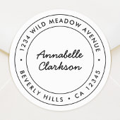 Minimalistisch modern script | Terugkeeradres gren Ronde Sticker