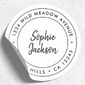 Minimalistisch modern script | Terugkeeradres gren Ronde Sticker