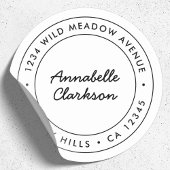 Minimalistisch modern script | Terugkeeradres gren Ronde Sticker