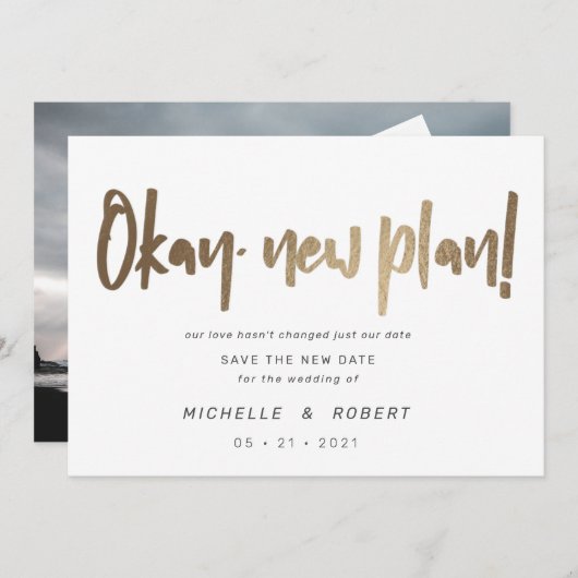 minimalistisch modern script twee foto's bewaren d kaart (Voorkant / Achterkant)