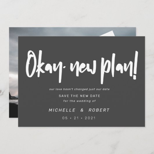 minimalistisch modern script twee foto's bewaren d kaart (Voorkant / Achterkant)