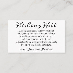 Minimalistisch Modern Script Wedding Wishing Well Visitekaartje