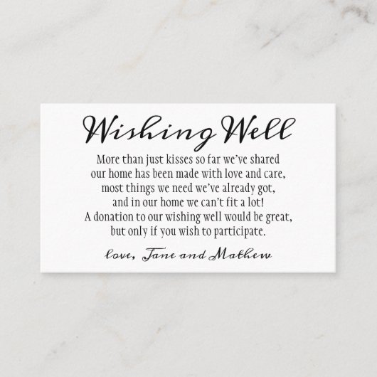 Minimalistisch Modern Script Wedding Wishing Well Visitekaartje (Voorkant)