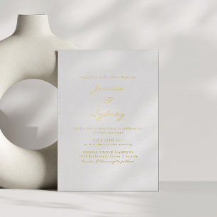 Minimalistisch Modern Script Wedding Wit en Goud Folie Uitnodiging