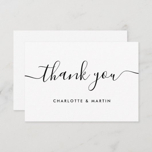 Minimalistisch modern script zwart-wit bedankkaart (Voorkant / Achterkant)
