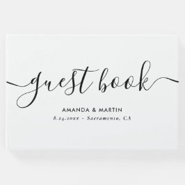 Minimalistisch modern script zwart-wit bruiloft gastenboek