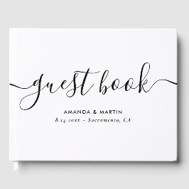 Minimalistisch modern script zwart-wit bruiloft gastenboek