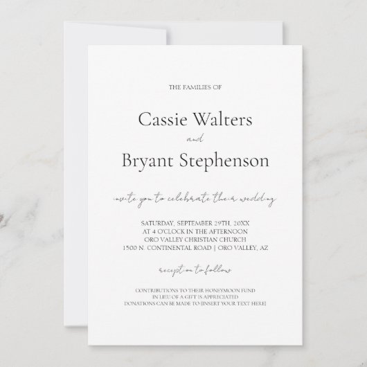 Minimalistisch modern script zwart-wit huwelijk kaart (Voorkant)